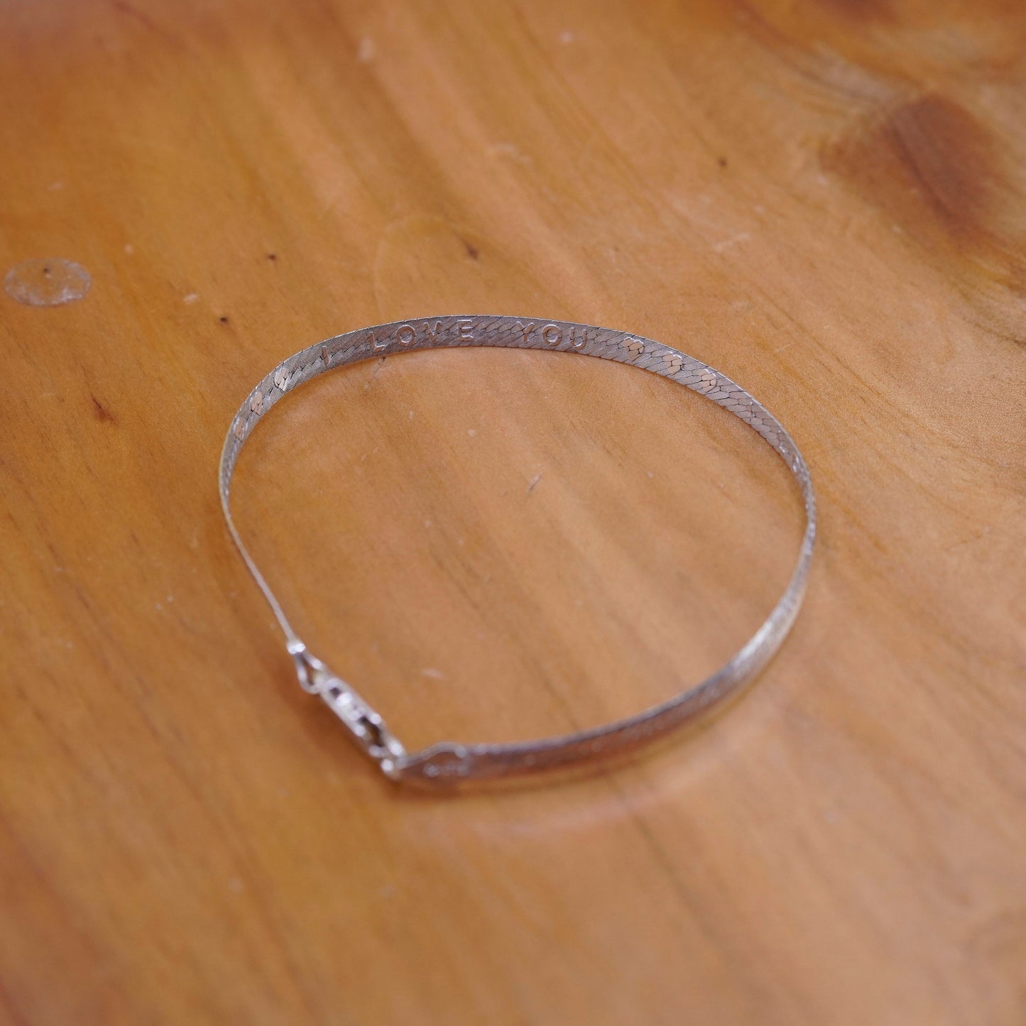 7.25”, Sterling silver star herringbone bracelet “I love you”, Italy 925 chain