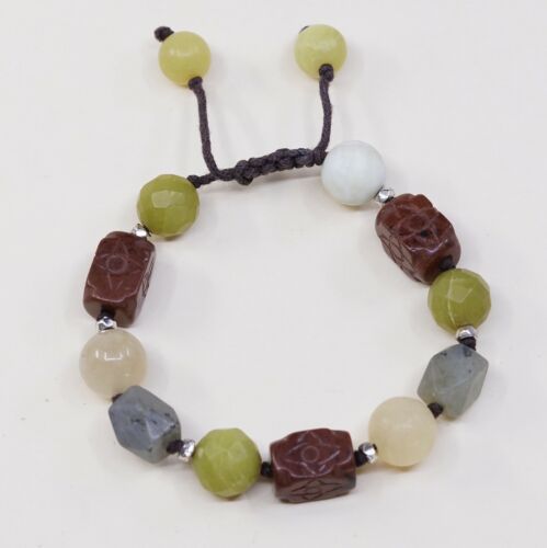 Size Adjustable, Waxed Threaded Mexico Handmade Jade N Jasper Bead Bracelet