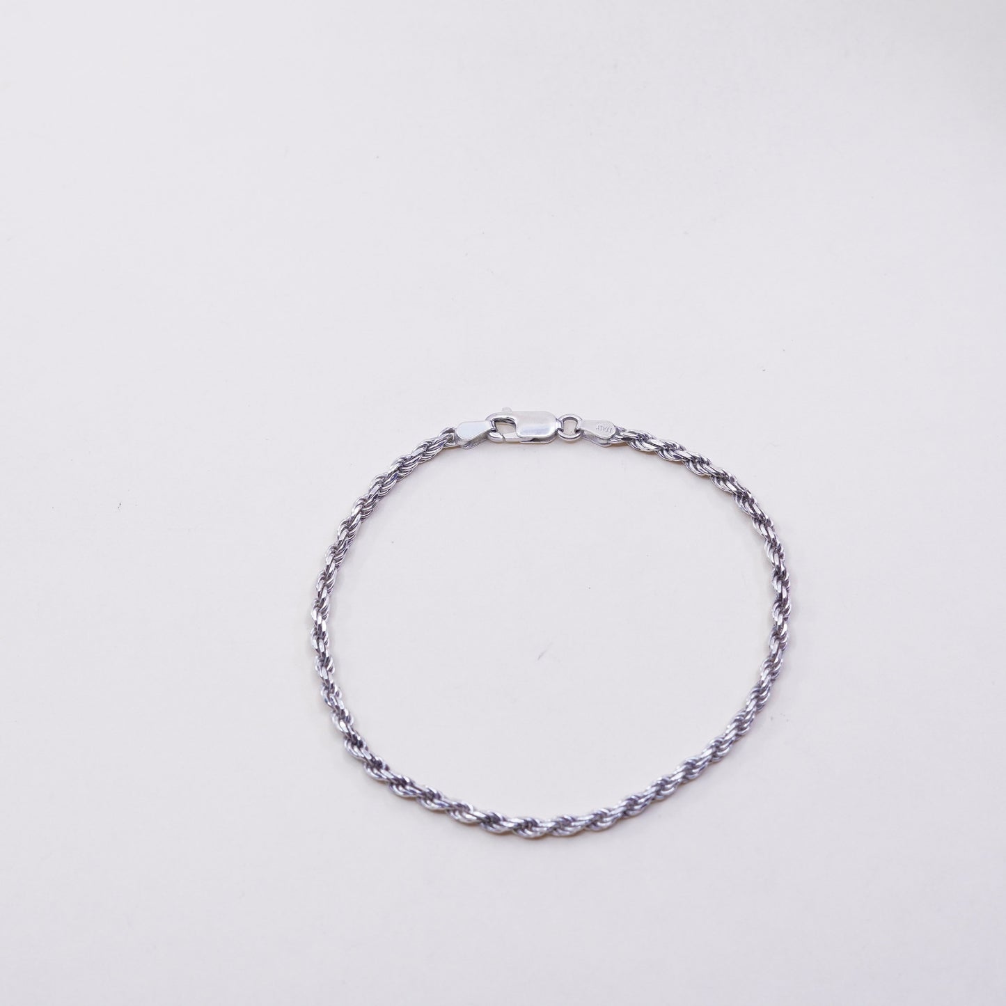 7.75”, 2mm, Vintage sterling 925 silver Italy rope chain bracelet