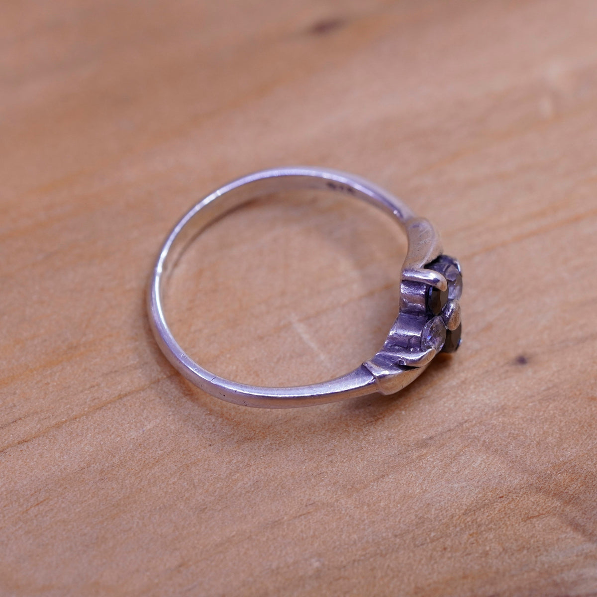 Size 8, vintage Sterling silver handmade ring, 925 band with black clear cz