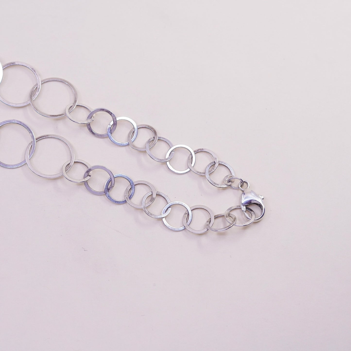 36”, vintage Sterling 925 silver flatten circle extra long necklace
