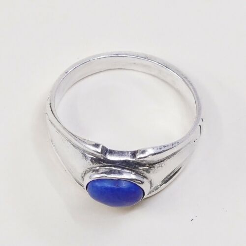 Sz 6.75, Vtg Sterling Silver Handmade Ring 925 Band W/ Blue Onyx inlay