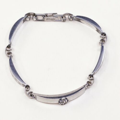 6.5”, Vtg Italy Sterling 925 Silver Handmade Bar Chain Bracelet w/ Tag