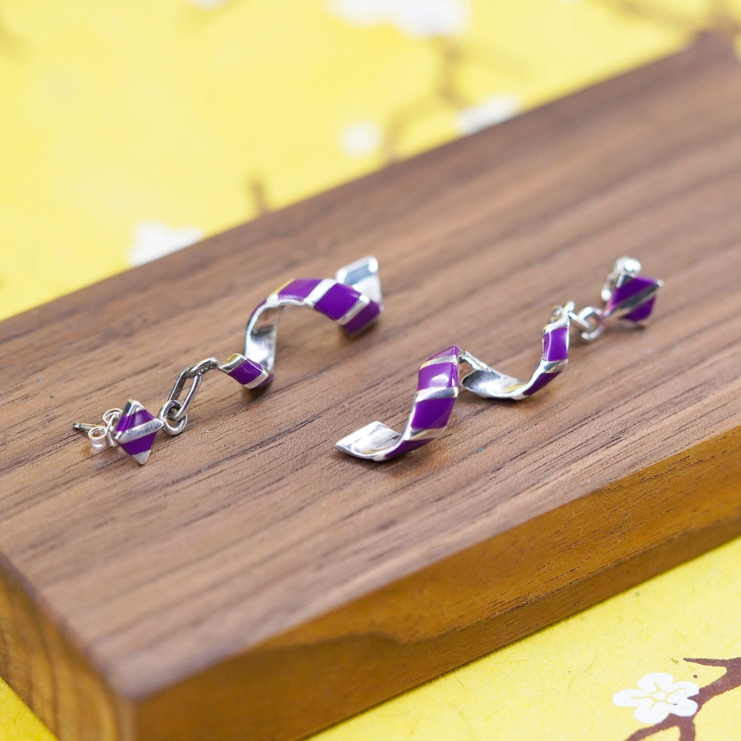 2” Native American Southwestern 925 Sterling silver swirly earrings purple onyx