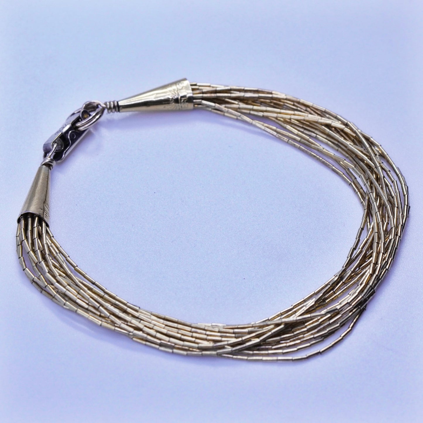 6.75”, vermeil gold Sterling 925 silver bracelet, multi strands liquid chain