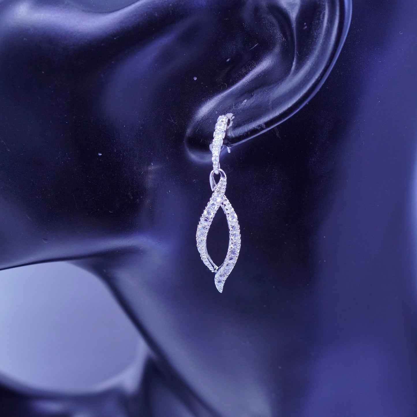 Vintage Sterling 925 silver earrings, studs with Marquise dangle and cluster Cz