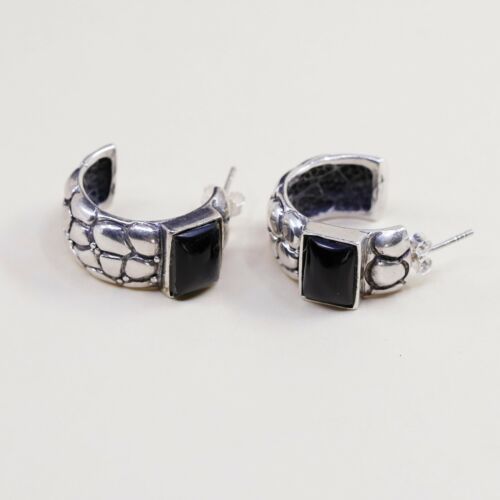 Beautiful VTG Sterling 925 silver Handmade w Square Black Onyx Earrings Studs