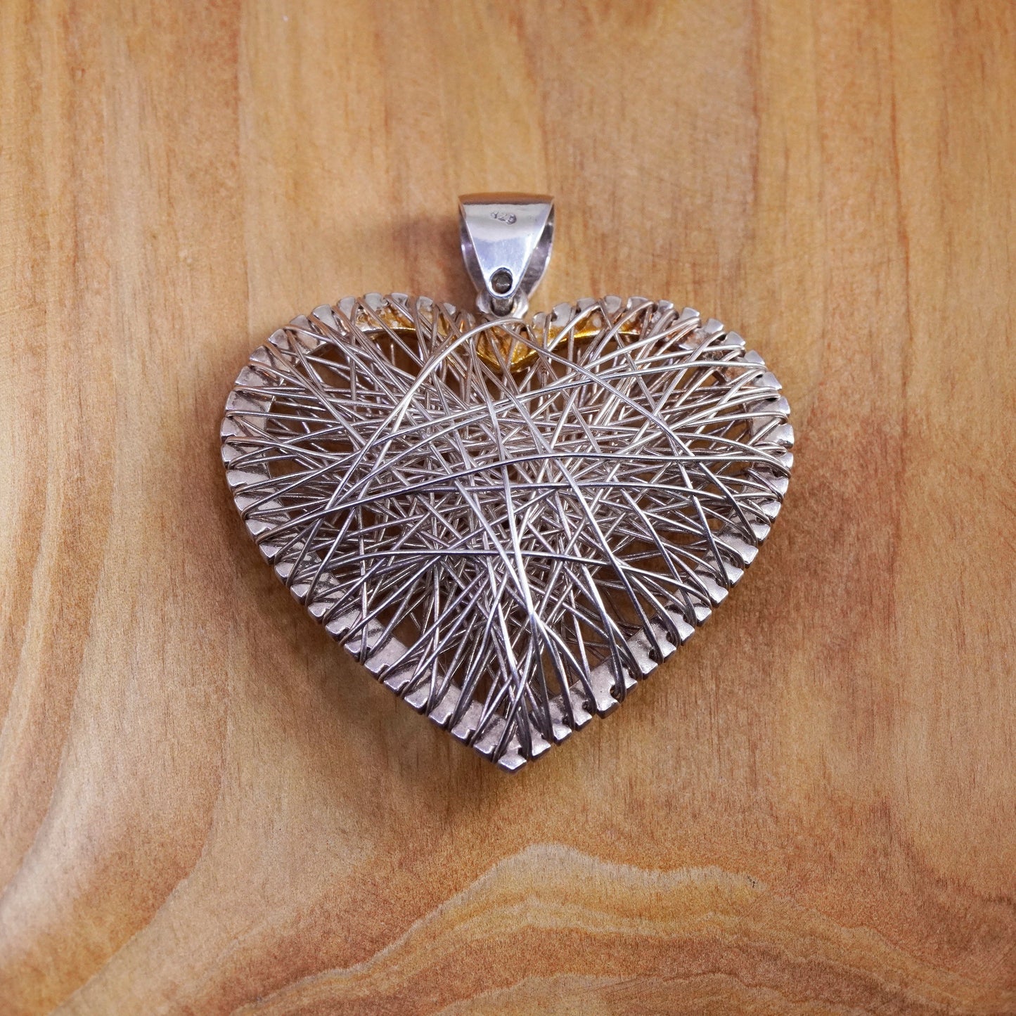 Vintage Sterling silver handmade pendant, 925 filigree puffy heart pendant