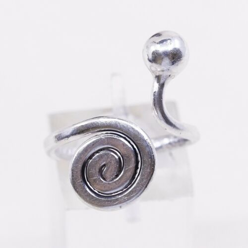 Sz 7, Vtg Sterling Silver Handmade Swirl Wrap Ring W/ Bead, Stamped PM 925