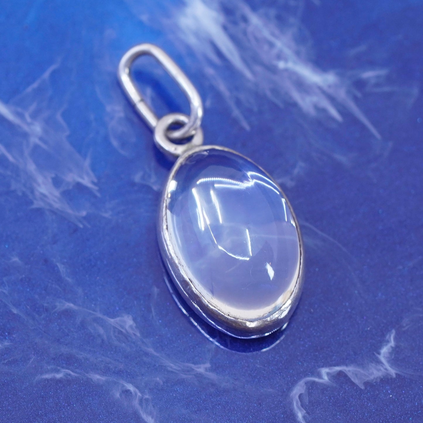 Vintage Sterling silver handmade pendant, 925 charm with oval glass