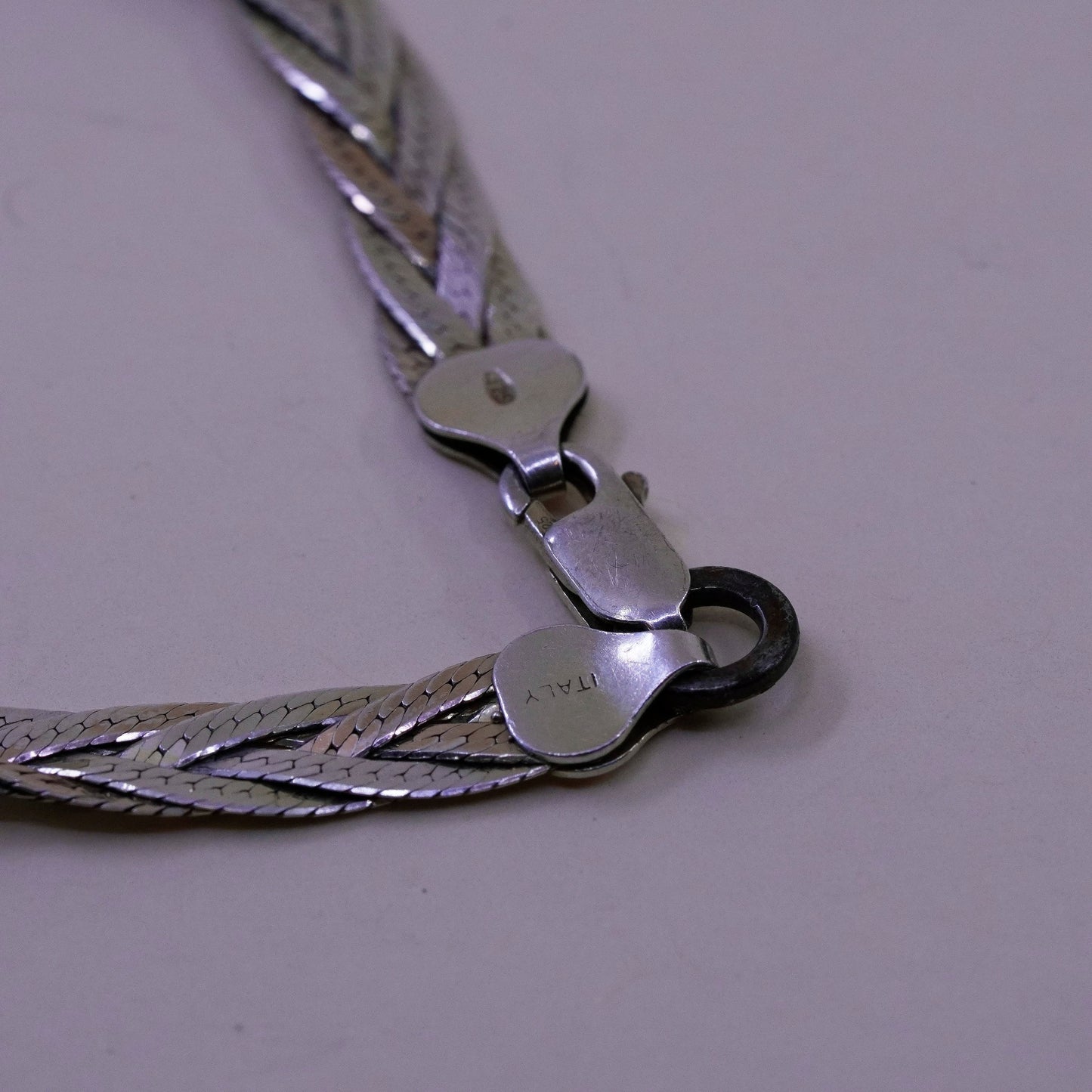 7”, 7mm, Vintage sterling 925 silver herringbone chain, woven bracelet