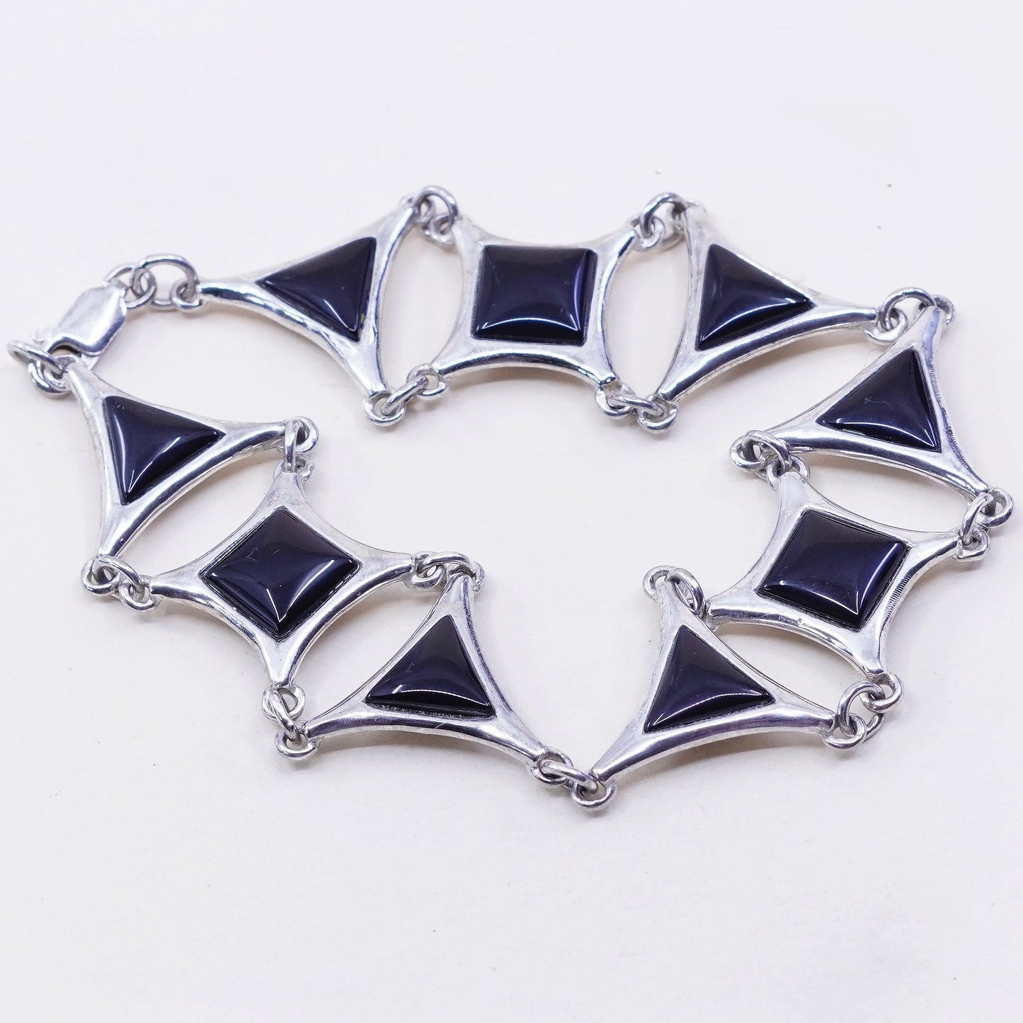 6.75”, Vintage geometrical Sterling 925 silver bracelet with onyx