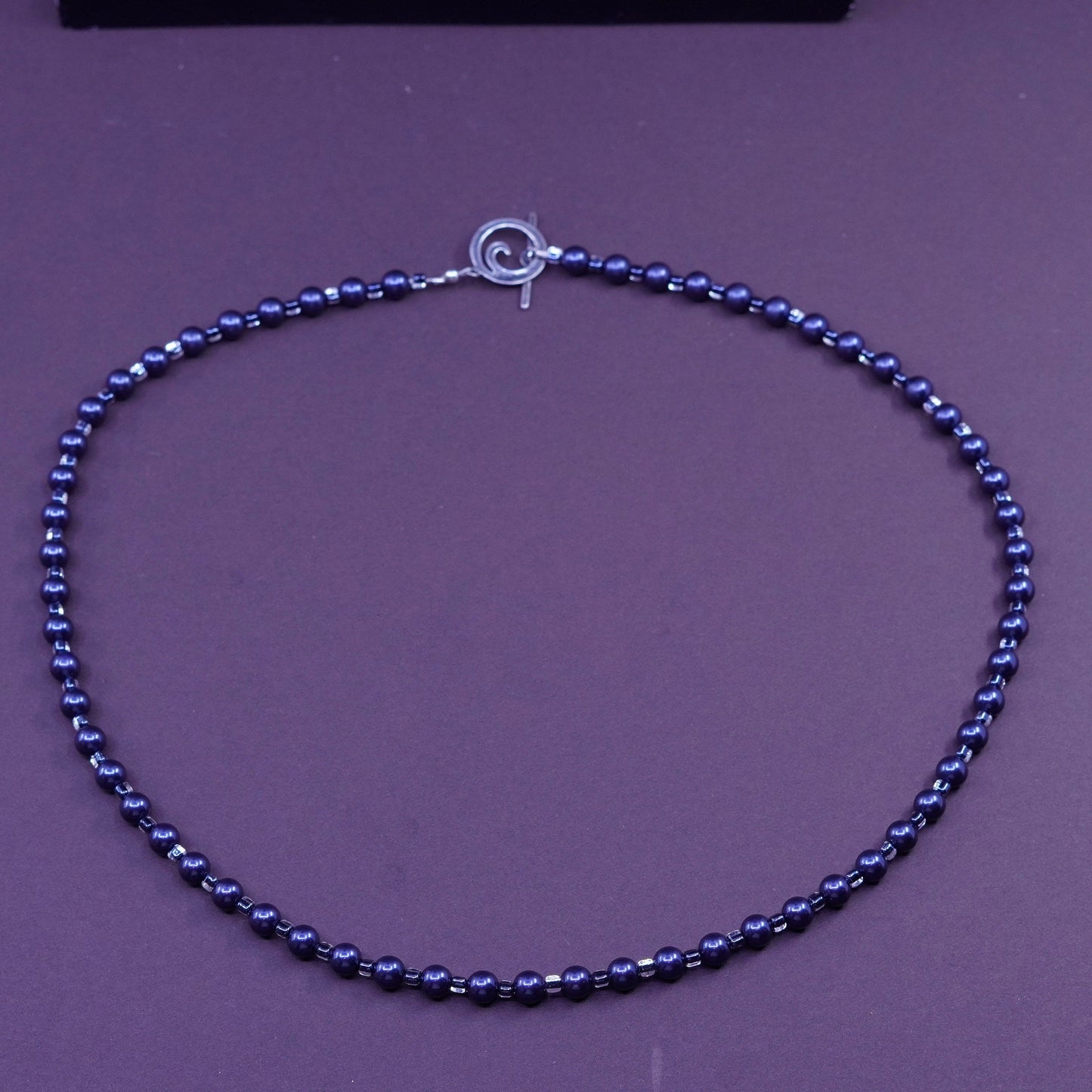 21”, vintage sterling 925 silver handmade chain necklace with black pearl