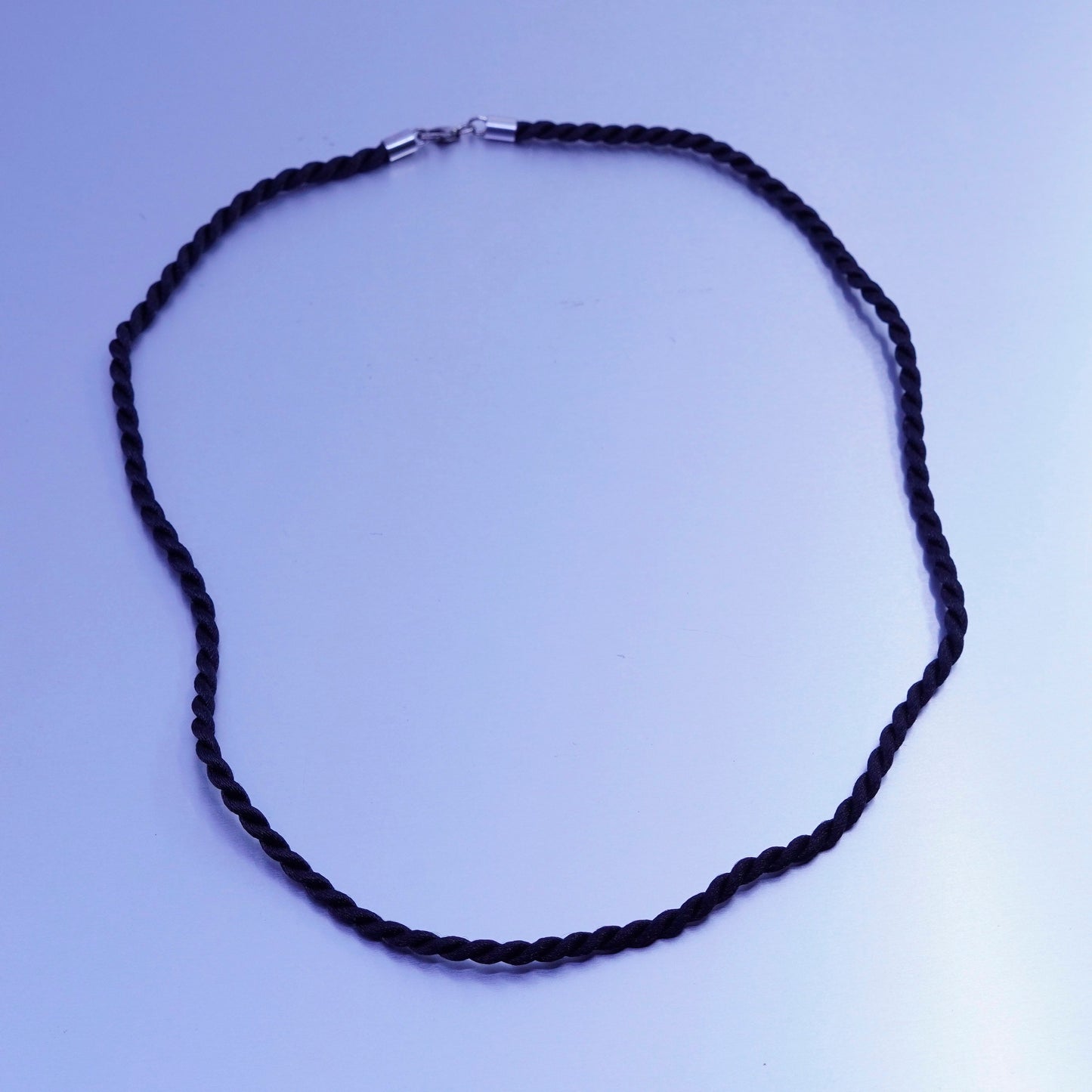 15”, vintage 925 Sterling Silver Handmade black silk rope Necklace
