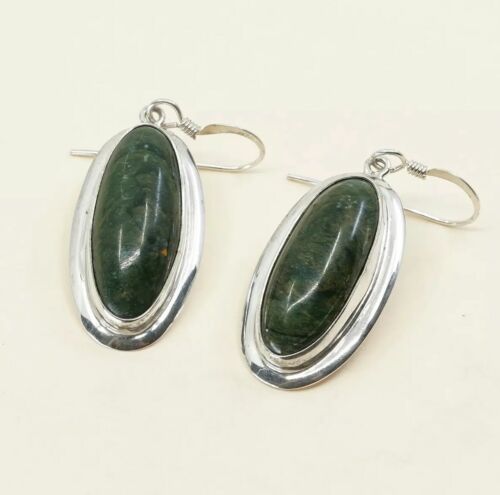 Vtg Amazing handmade Sterling Silver earrings, 925 W/ Oval Turquoise Dangles