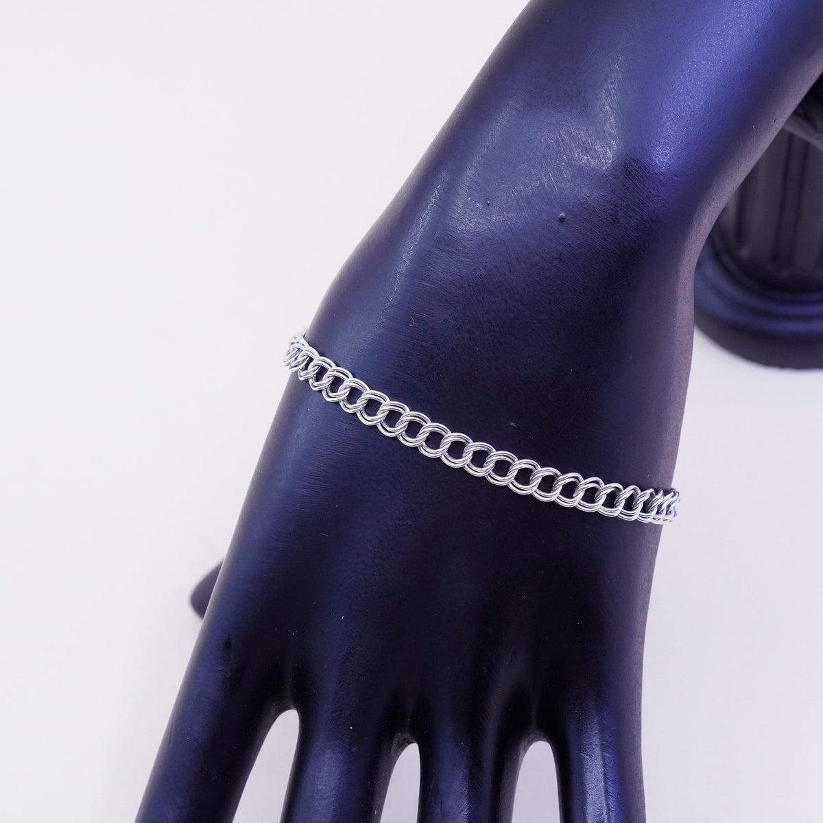 7”, 5mm, Vintage sterling silver double curb chain, 925 bracelet