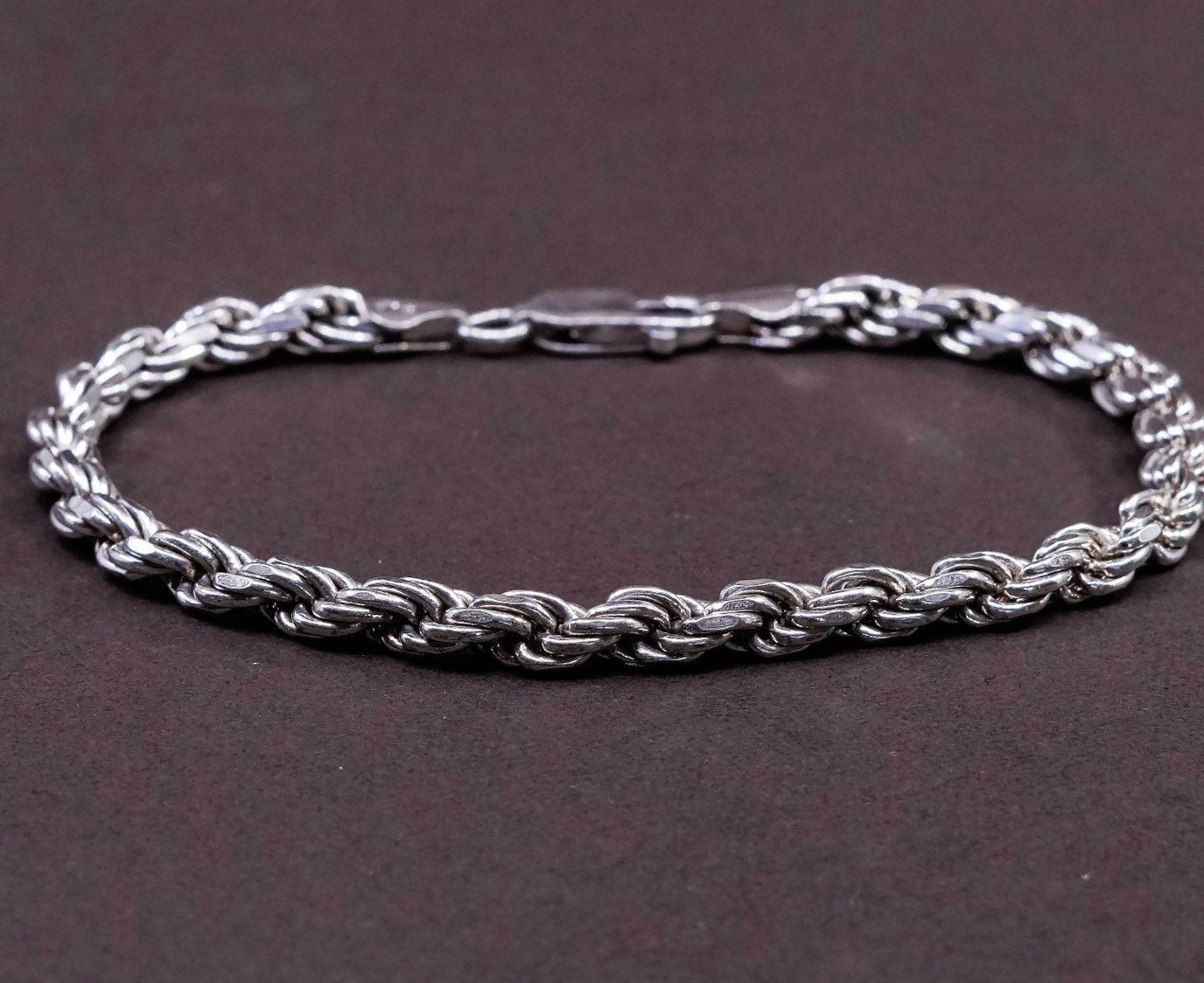 8.5", 5mm, Sterling silver bracelet, Italy 925 GM Diamond rope chain