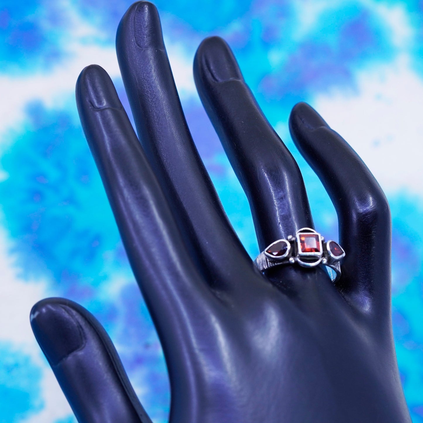 Size 8, Native American Navajo Jason Livingston Sterling 925 silver ring Ruby