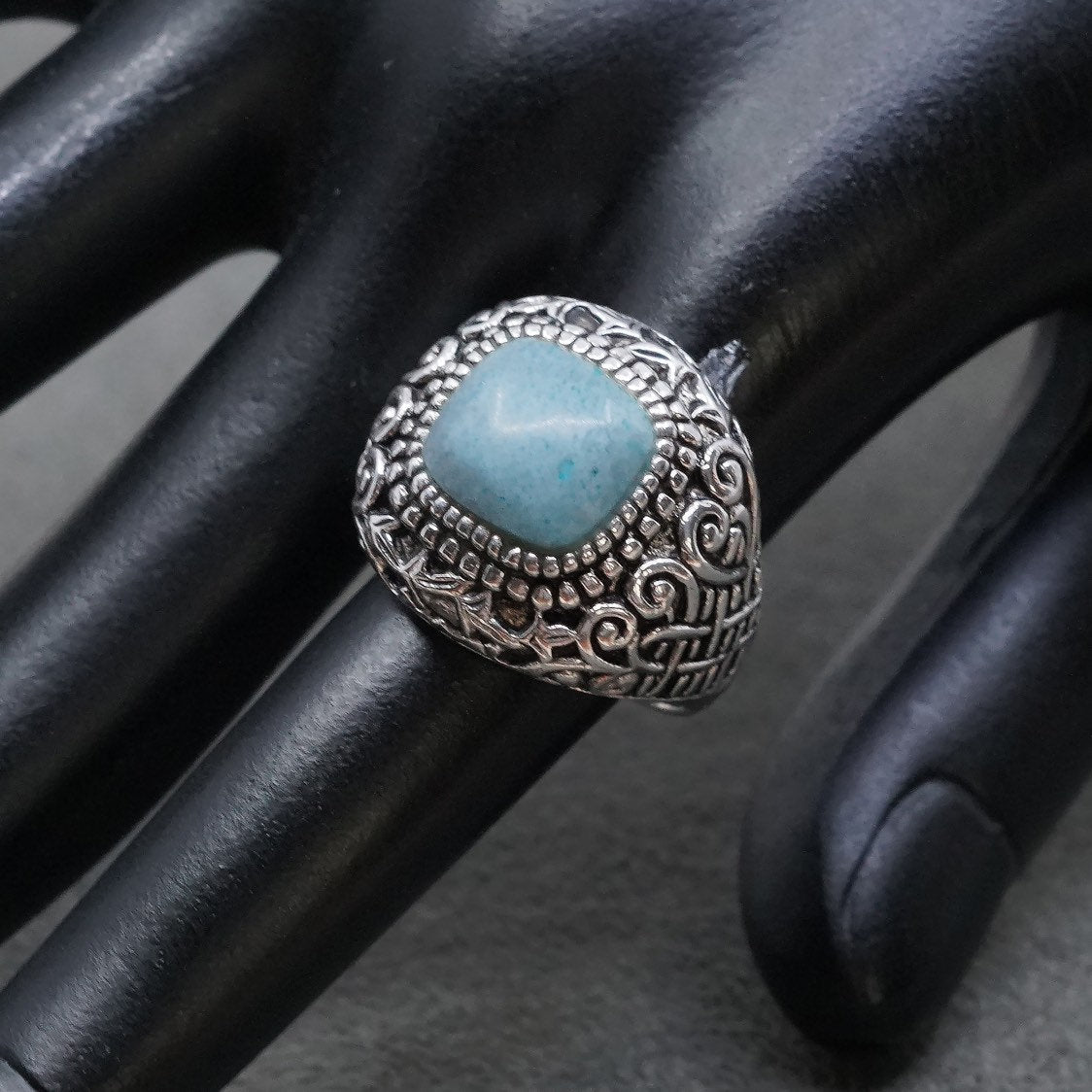 sz 7, vtg Sterling silver handmade ring, 925 w/ turquoise N Bali filigree