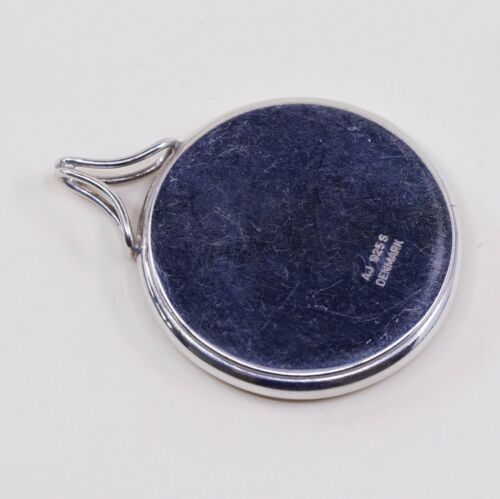 Vtg ARNE JOHANSEN Denmark sterling 925 Silver Pendant W/ Round White Agate