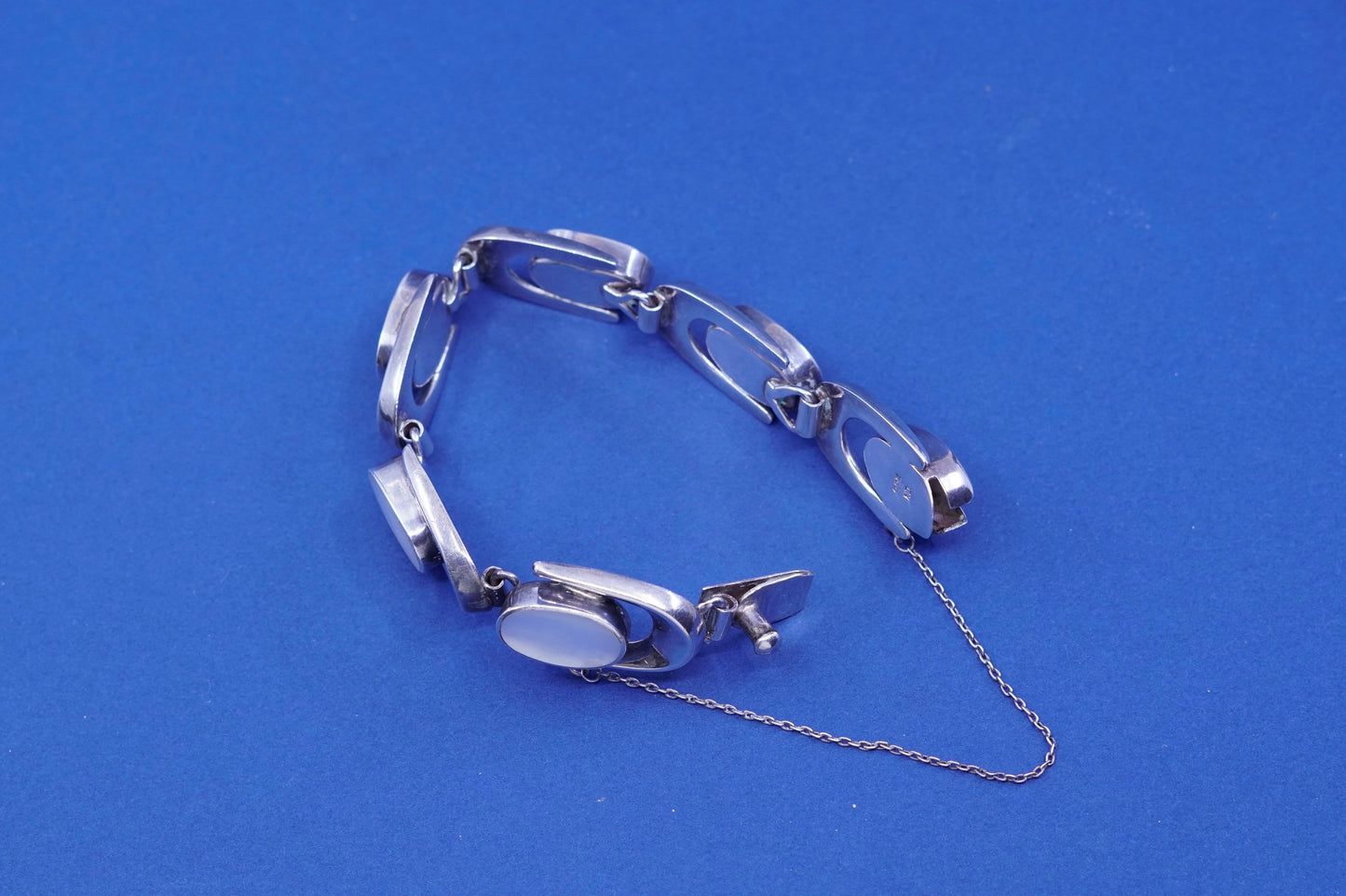 6.5”, vintage Sterling silver handmade tennis bracelet, 925 w/ mother of pearl