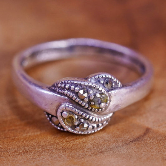 Size 6.25, vintage Sterling silver ring, 925 wavy band with Marcasite