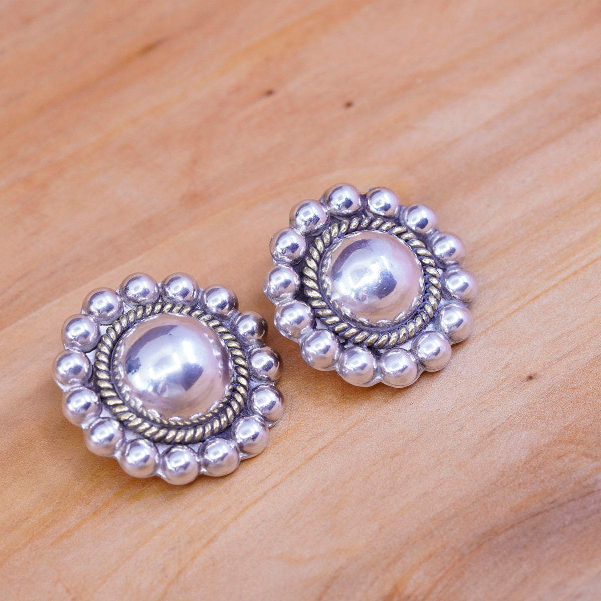 Sterling silver handmade earrings, 925 clip on earrings w/ beads N brass cable