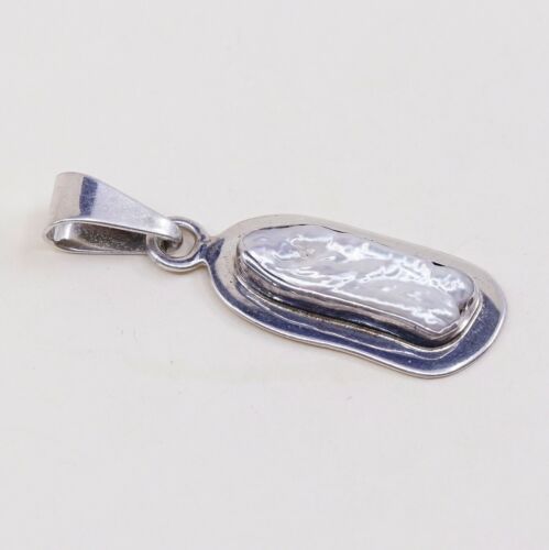 Vtg Handmade Sterling Silver 925 Pendant, Solid 925 Silver W/ Long Pearl