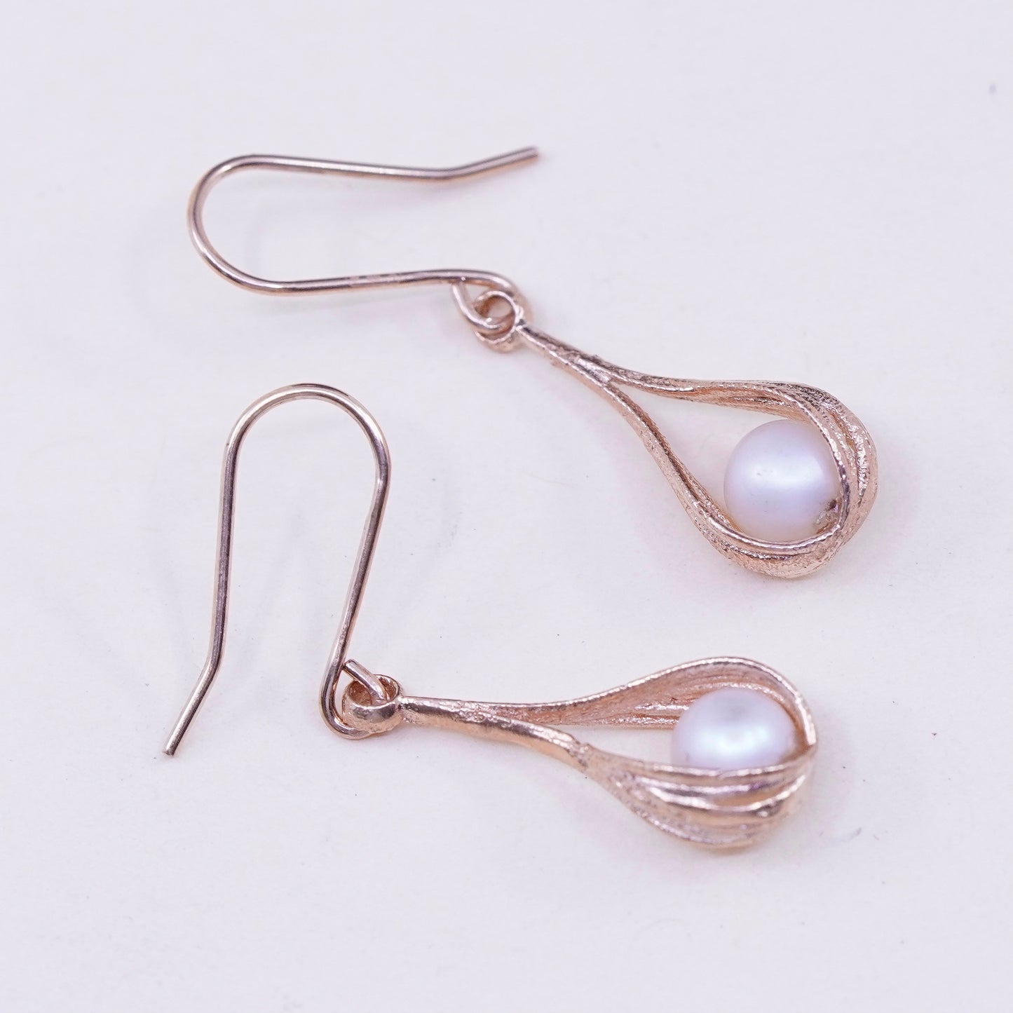 Vintage rose gold over Sterling 925 silver handmade earrings with pearl