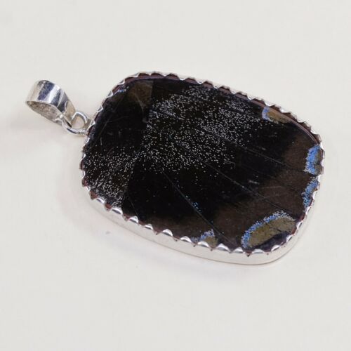 Vintage Sterling Silver Handmade Pendant, 925 With Resin Blue Butterfly Wing