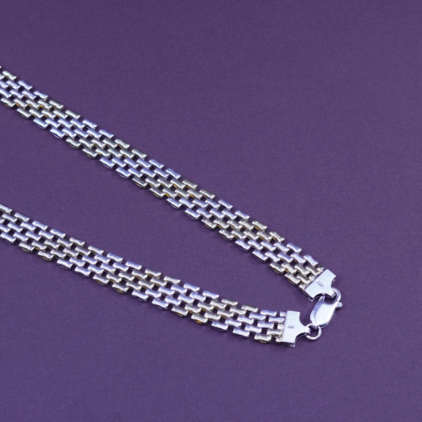 18” 10mm, vintage Vior two tone Sterling silver mesh chain, Italy 925 necklace