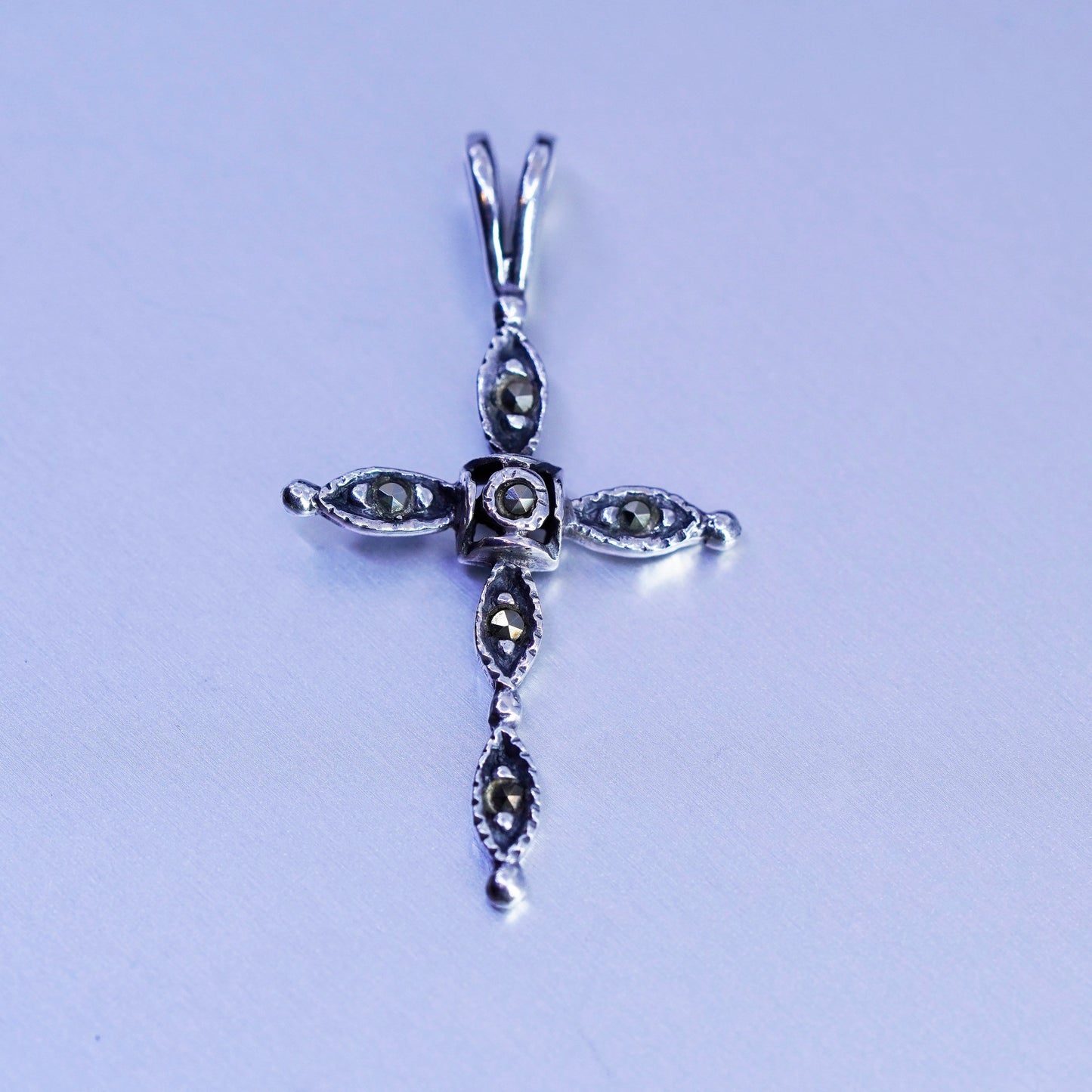 antique sterling 925 silver cross pendant with Marcasite