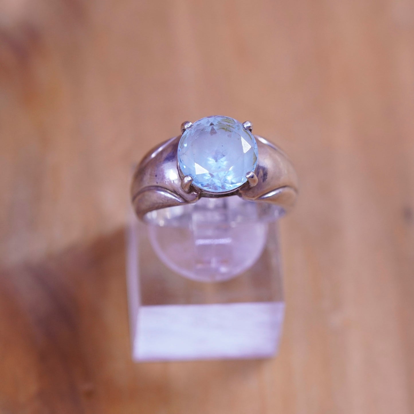 Size 7.25, vintage Sterling 925 silver handmade ring with blue topaz