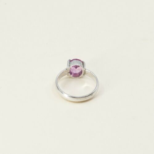 Sz 8, Sterling Silver Ring, 925 Silver Engagement Ring W/ pink Crystal