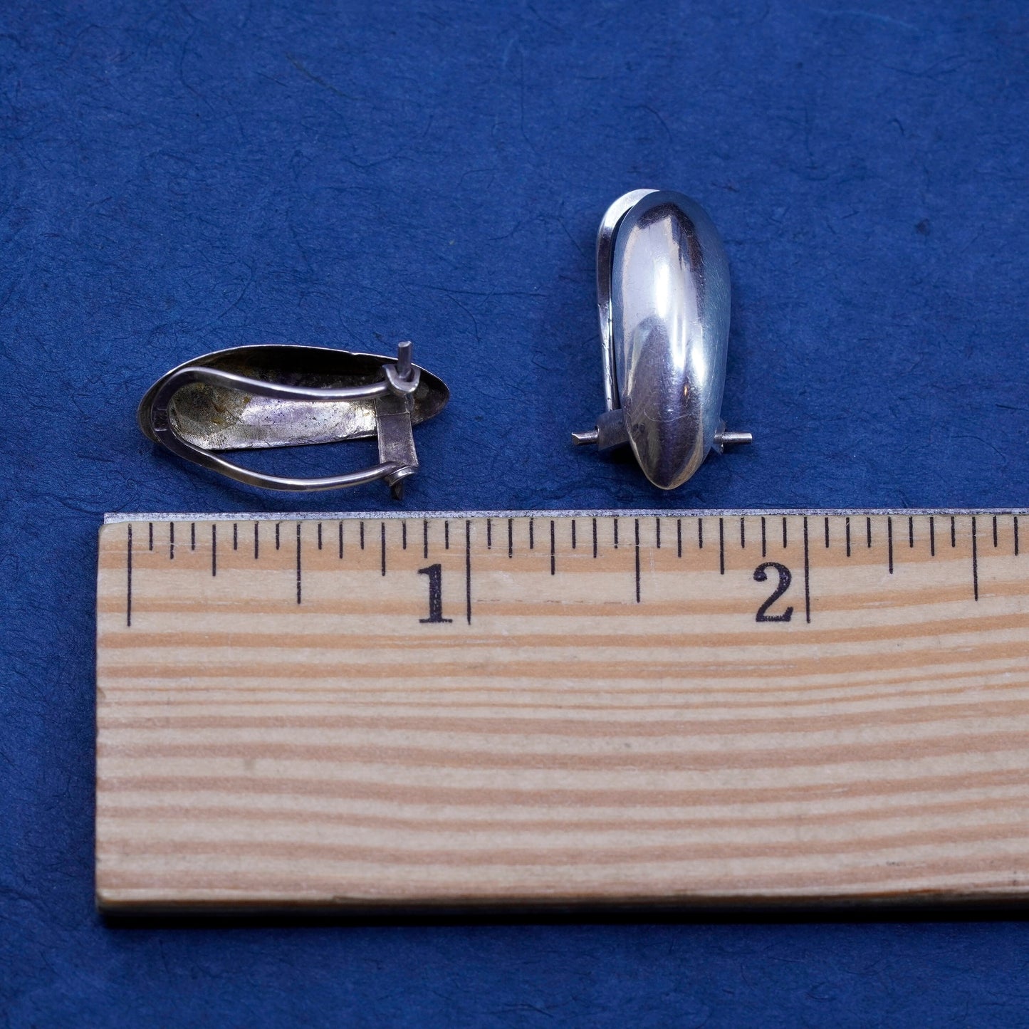Vintage jewelry | Sterling silver handmade earrings, modern oval 925 clip on