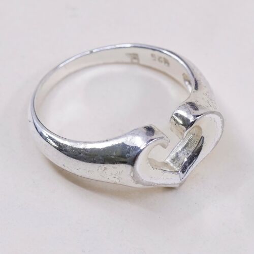 Size 8, Vtg Sterling Silver Handmade Ring, 925 Silver Modern Band W/ Heart