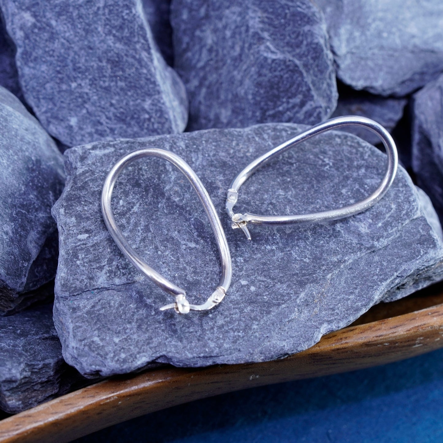 1.5”, vintage Sterling silver handmade earrings, twisted 925 hoops modern