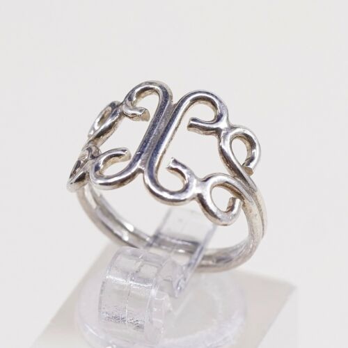 Sz 5, Vtg Sterling Silver Handmade Ring, 925 Silver Band W/ swirl, Silver Tested