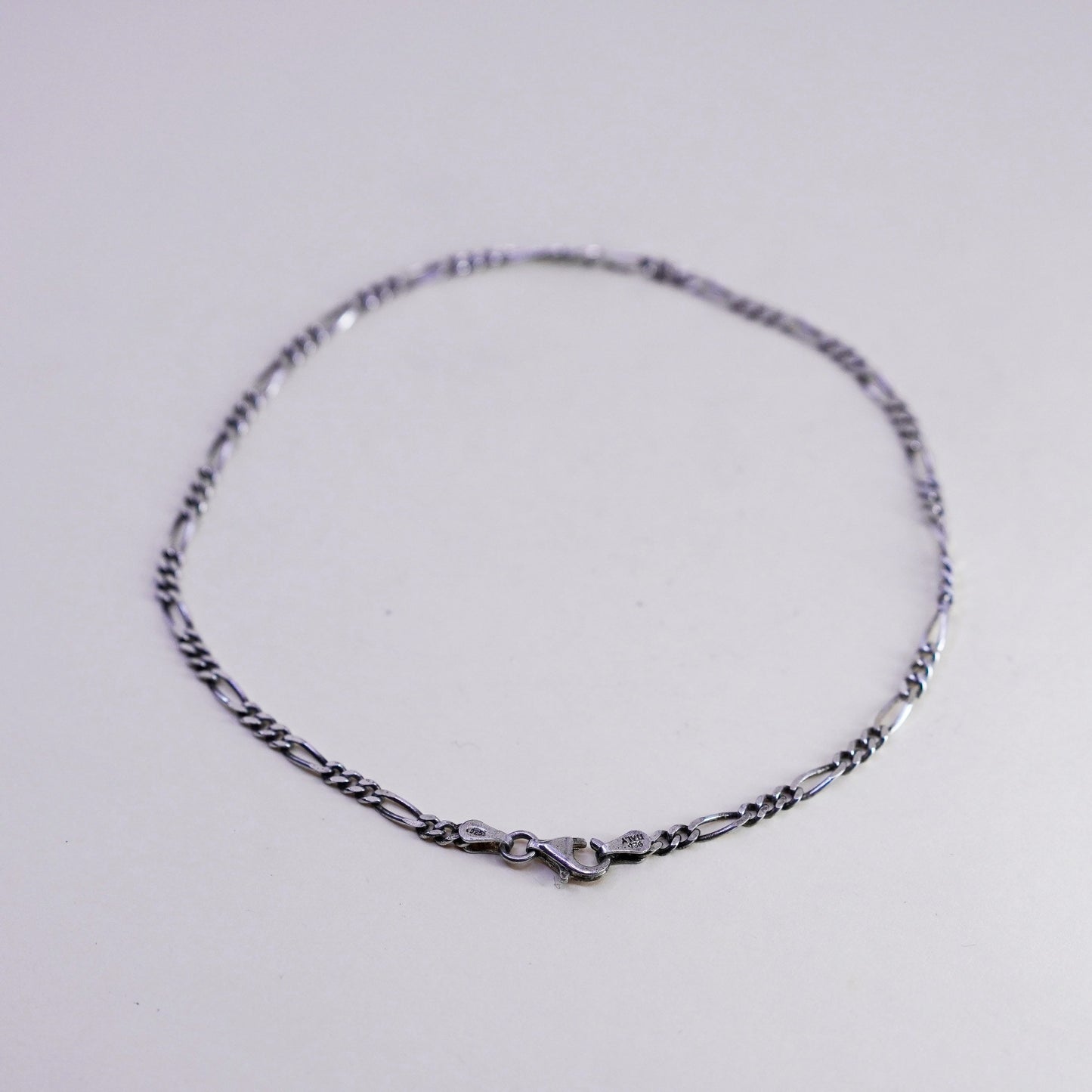 10.75”, Vintage sterling silver ankle bracelet, Italy 925 chain, figaro anklet