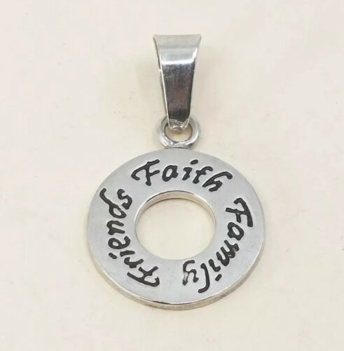 Vintage Sterling Silver Handmade Prayer Pendant, 925 Silver “faith Friend Family