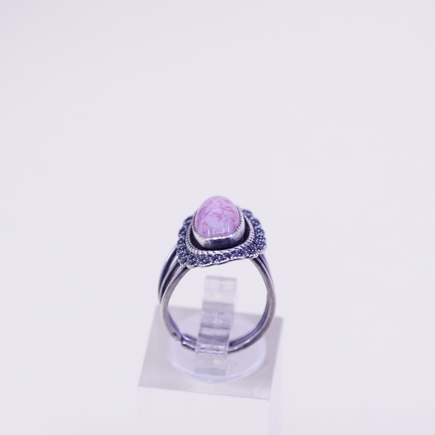 Size adjustable, vintage Sterling 925 silver handmade ring with agate whirly