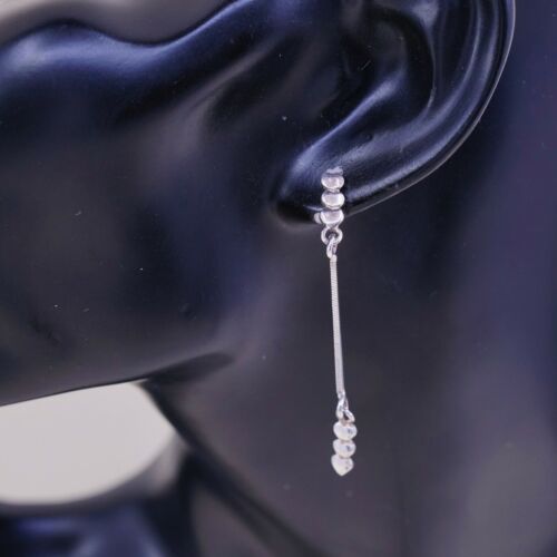 Vtg Simple Handmade 925 Sterling Silver Heart Dangle Earrings, Stamped 925 Italy