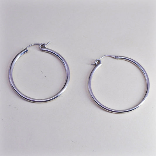 1.25”, Vintage sterling silver loop earrings, minimalist primitive hoops