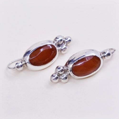 Amazing Mexico handmade Sterling Silver earrings, 925 Beads W/ Carnelian Inlay