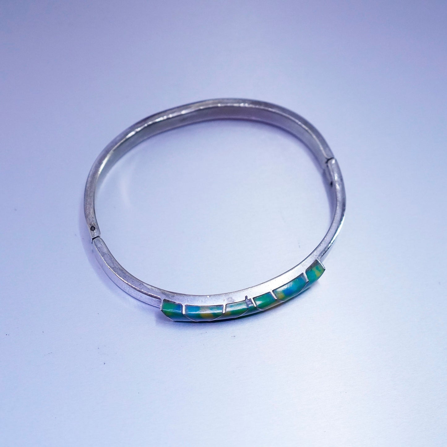 7”, Mexico Hecho En Sterling 925 silver bracelet, hinged bangle rain flower
