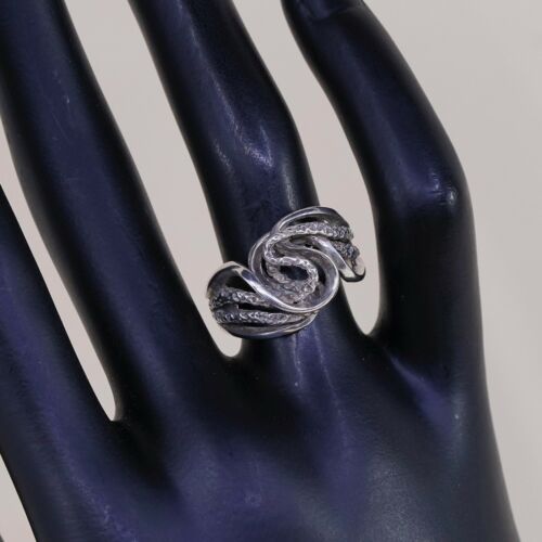 Size 6.5, Vtg Sterling 925 Silver Abstract Flower Band Ring, Silver Tested