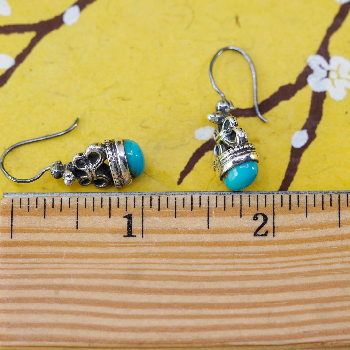 Vintage Native American Sterling 925 silver handmade ribbon earrings turquoise