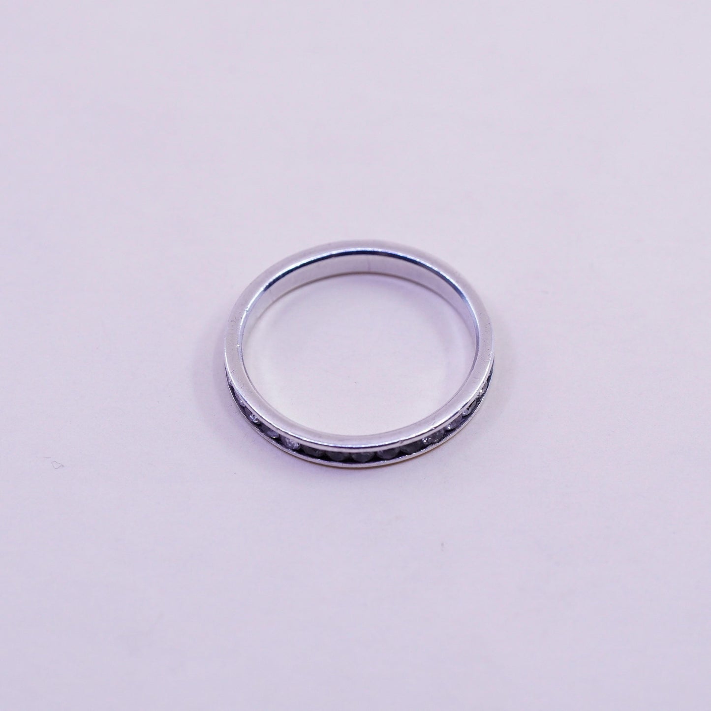 Size 8.5, Vintage sterling 925 silver handmade ring, engagement band with cz