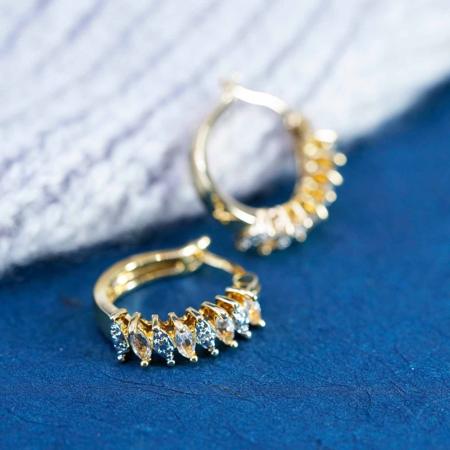 0.75”, Vermeil gold Sterling silver earrings, 925 hooks, huggie citrine diamond