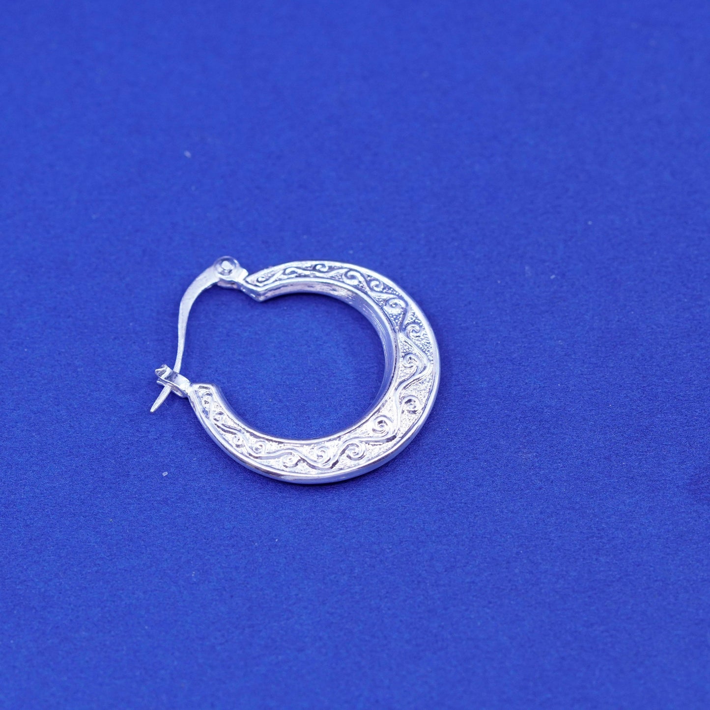 1”, Vintage Sterling silver handmade earrings, textured 925 hoops